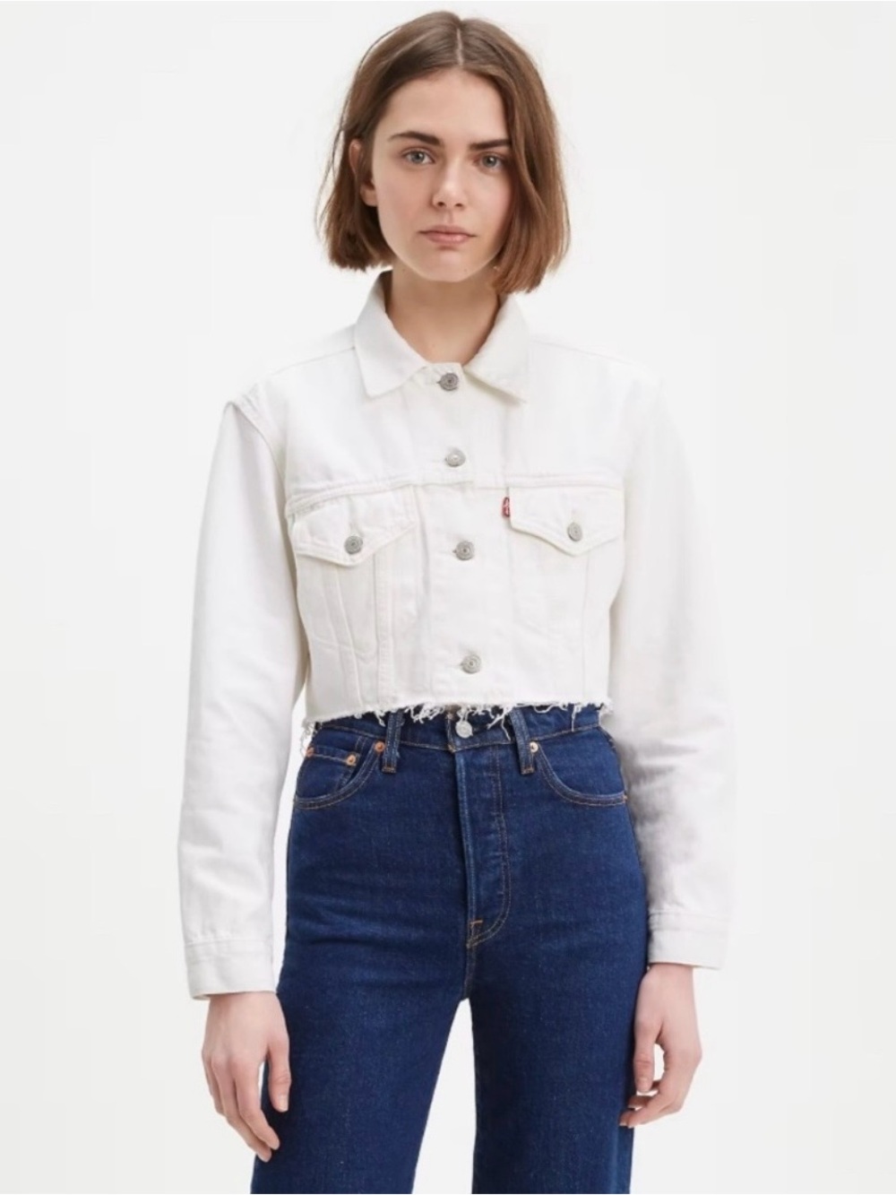 Levi's Cropped Trucker Jacket in White Clean Sweep Women’s Size Large